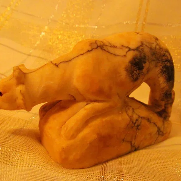 ALABASTER GLASS EYES STATUEFOX DAMAGED SELLING AS IS.